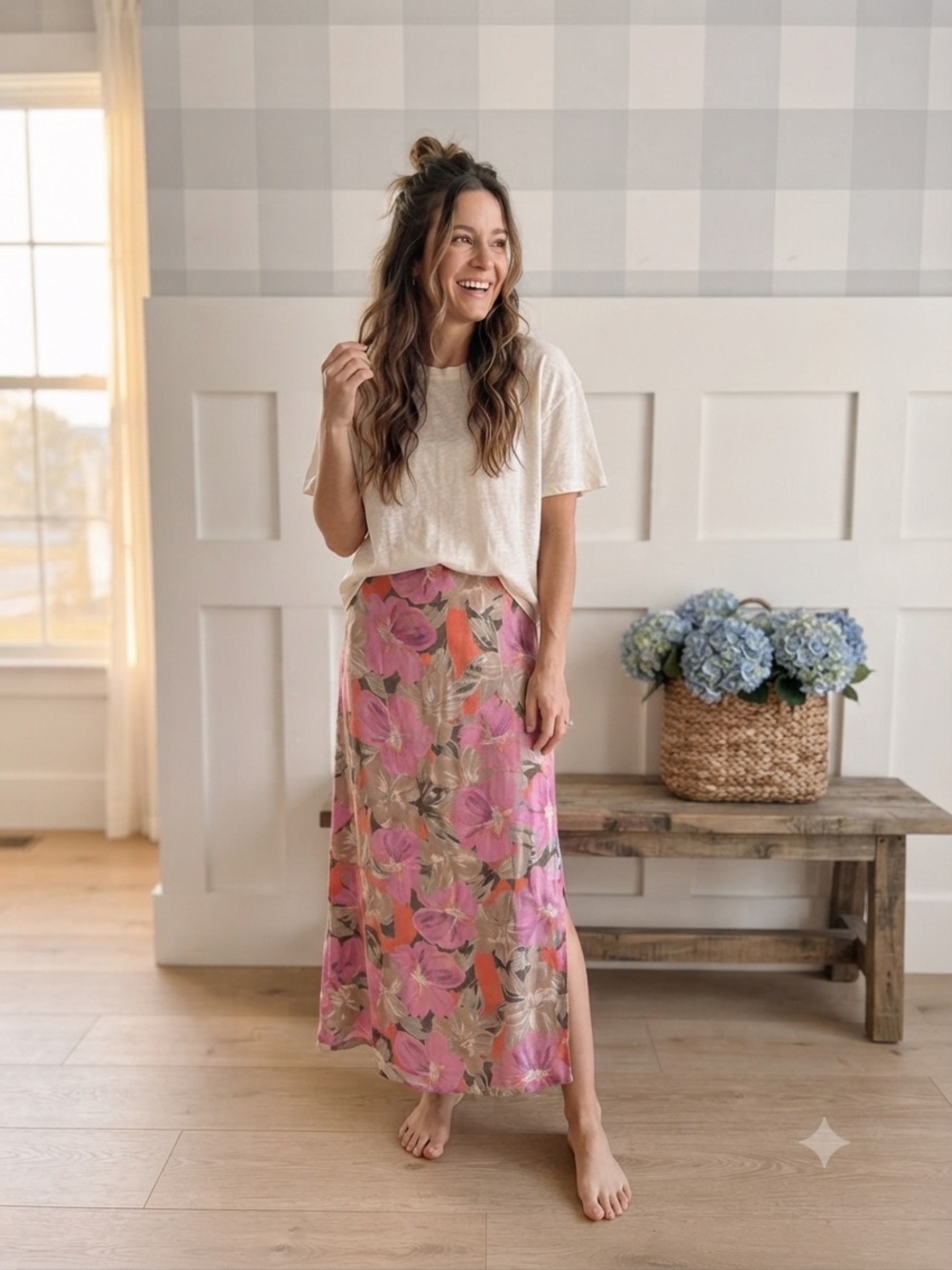 Saltwater LUXE Pink Floral Maxi Skirt Large - Picture 1 of 6